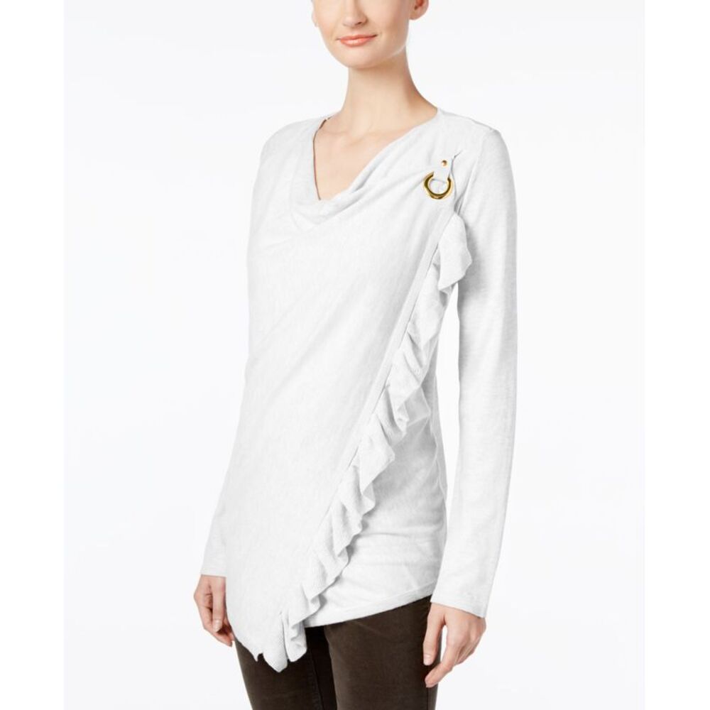 INC International Concepts Petite Ruffled Draped Sweater